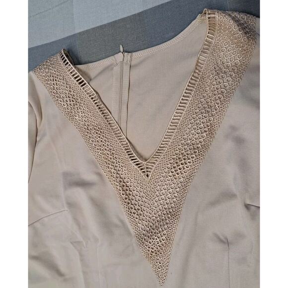 Women Dress Lace V Neck Ruffle Sleeve Casual Short Mini Dress Ligth Khaki Size M - Picture 12 of 14